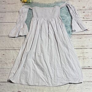 The Drop Smocked Off The Shoulder Midi Dress Light Blue sz M